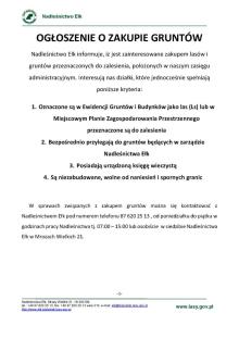 OGŁOSZENIE O ZAKUPIE GRUNTÓW